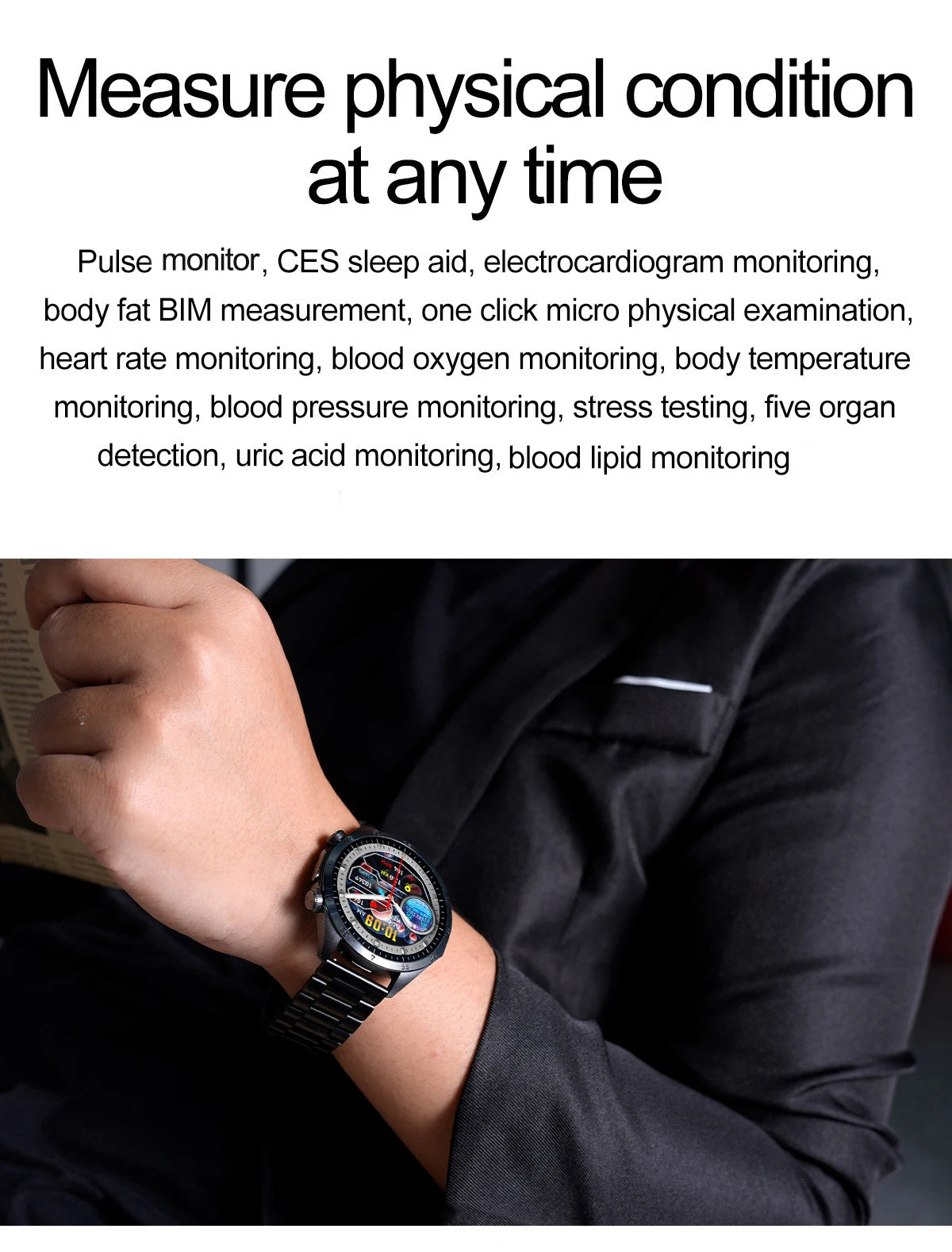 2026 New Pulse﻿ ECG+PPG Treatment Smart Watch Men Blood Lipid Uric Acid BP Body Fat Tired monitor Sports Health Call Smartwatch