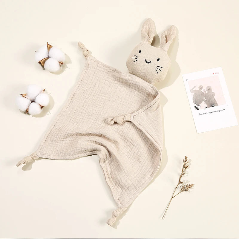 Baby Cartoon Rabbit Muslin Comforter – Soft Cotton Security Blanket & Burp Cloth for Newborns (30×30cm) - I YAN