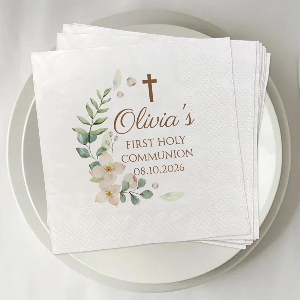 20pcs personalized Christening First Communion Baptism Celebration Cocktail Luncheon Napkins Elegant Party Decor for Baby Shower