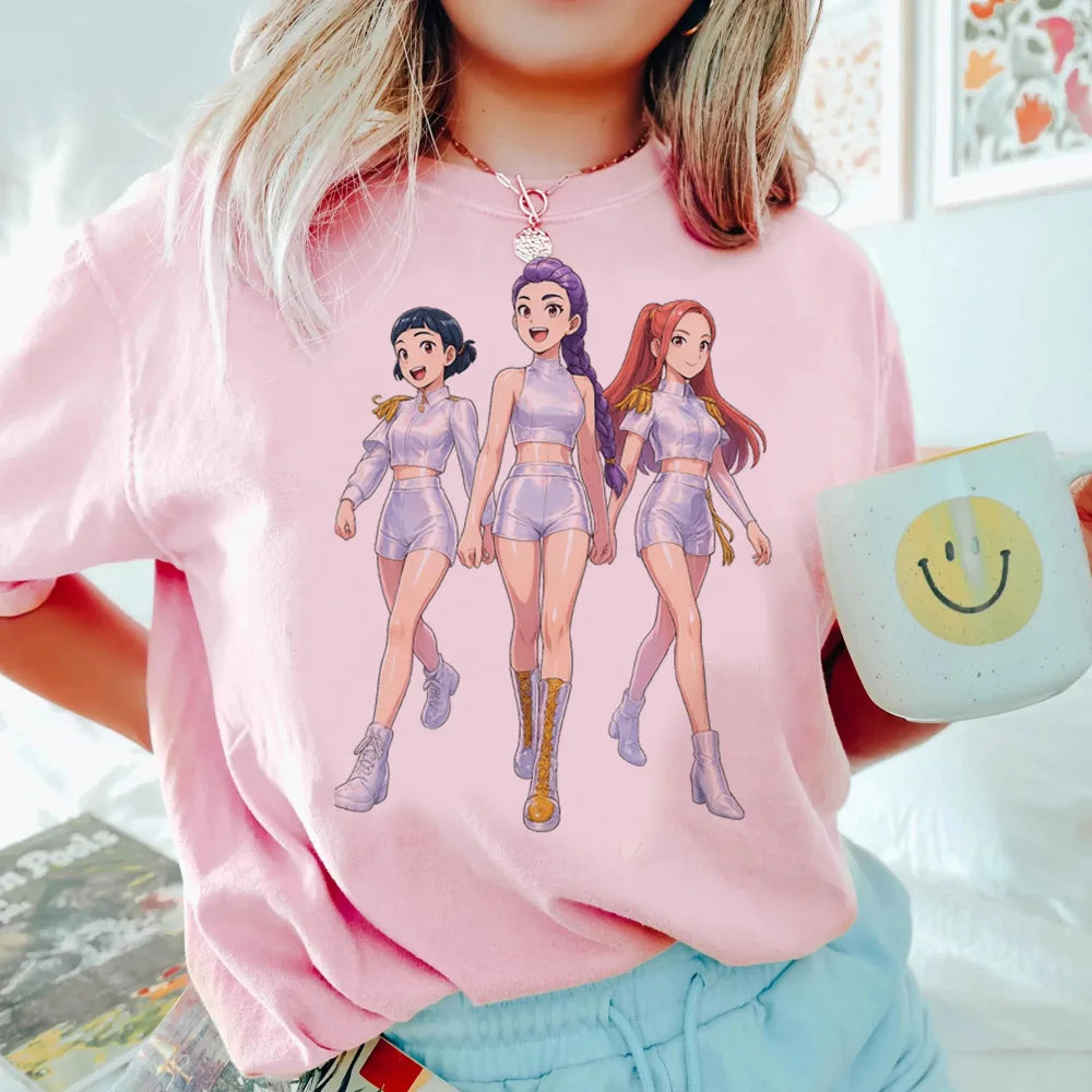Anime KPop Demon Hunters T-shirt Tops for Children Casual Loose Girl Boy Clothing Round Neck Short Sleeve Street Style T-shirts