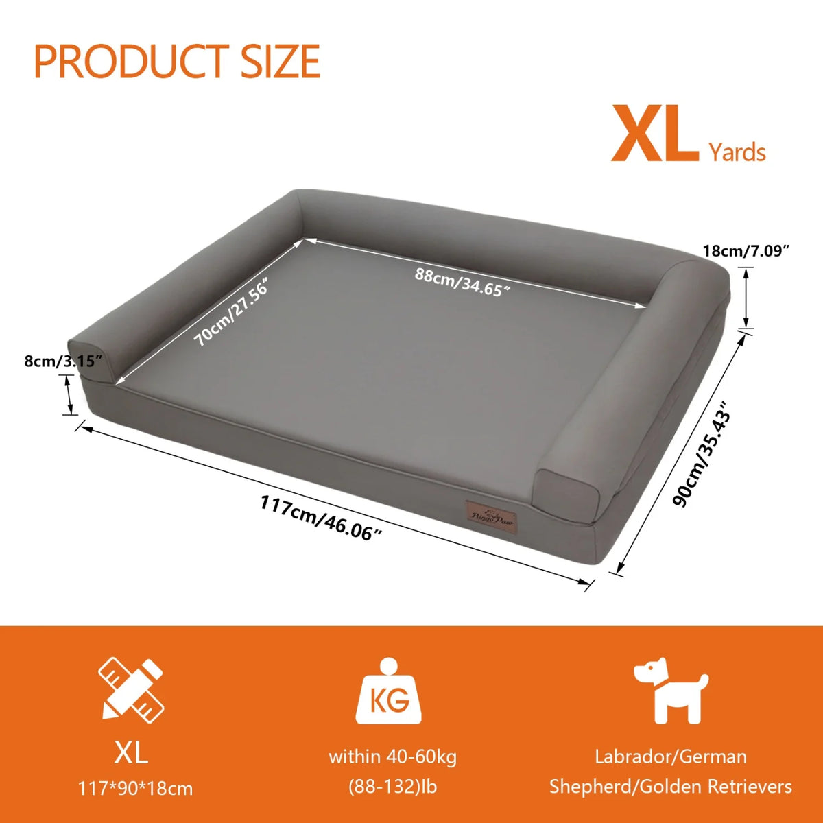 I YAN M-2XL indoor orthopedic dog bed with microfiber leather cover, supportive base, and bolster pillow for all breed sizes.
