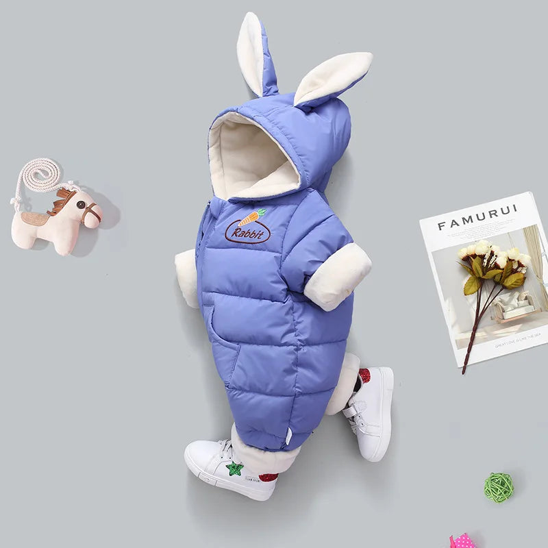 Winter Baby Romper Plus Velvet Warm Baby Girl Snowsuit Cartoon Rabbit Baby Boys Jumpsuit Toddler Girl Overalls