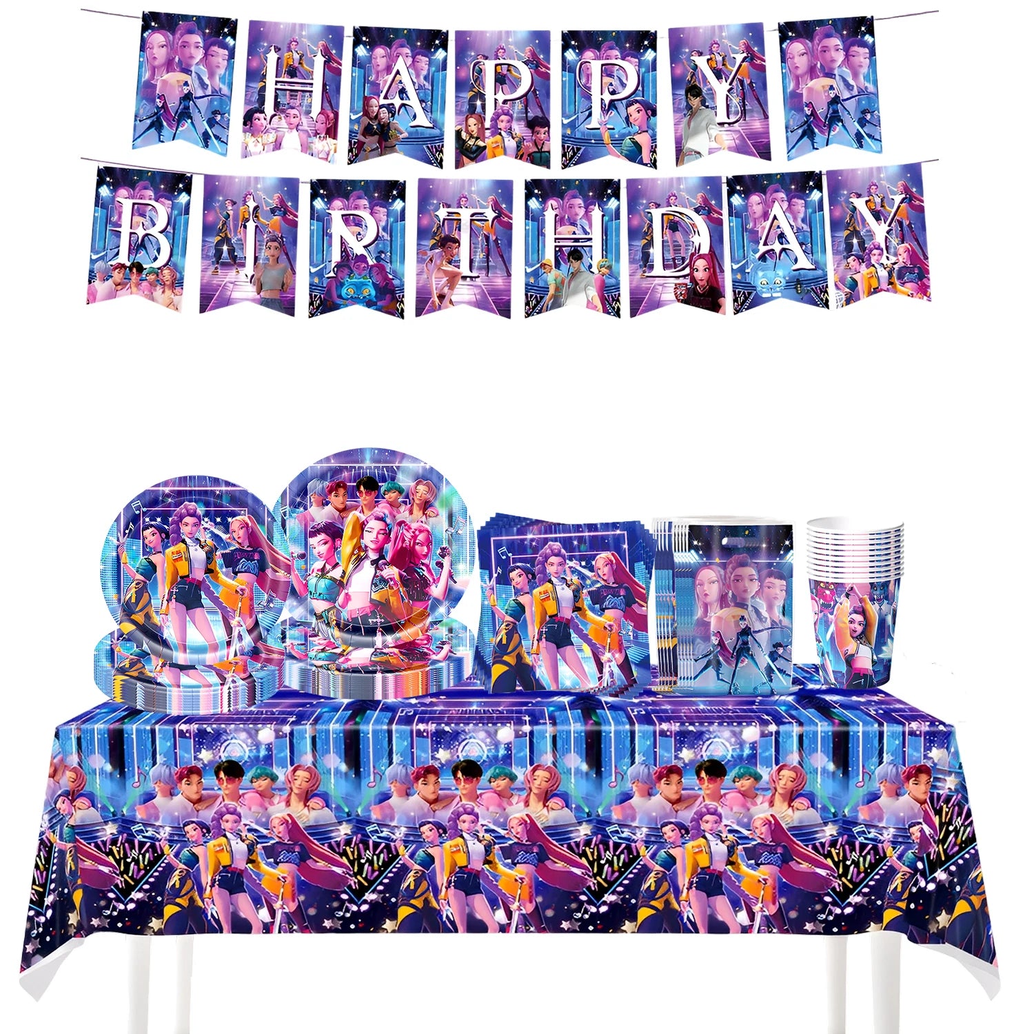 k pop demon hunters Theme Birthday Party Decorations Tableware  Balloon Cup Plate Banner Backdrop for Girls Baby Shower Supplies
