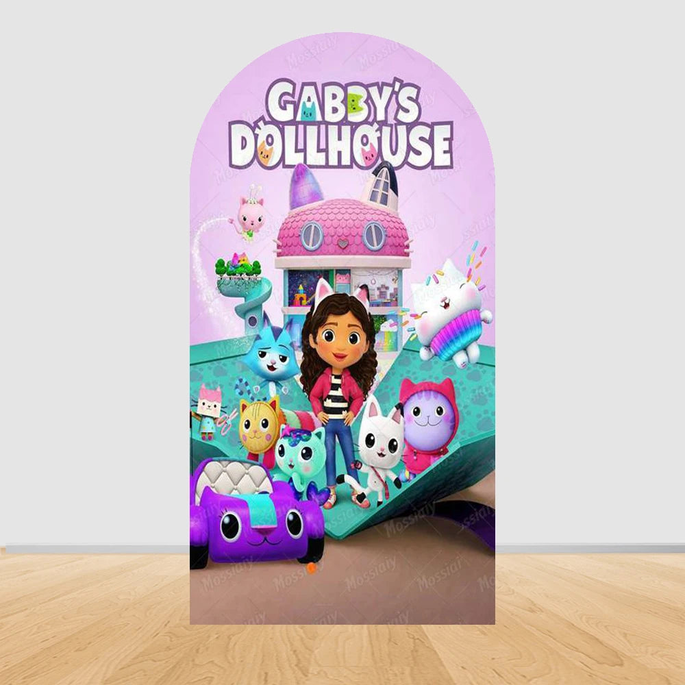 Colorful Gabby Dollhouse Arch Backgrounds Children Birthday Party Decoration Photography Backdrop Photo Studio Shoot Supplies