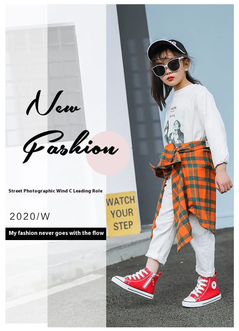 Children's High-Top Canvas Shoes Soft Bottom Comfortable Non-slip Casual Shoes Summer Simple Solid Color Lace-Up Canvas Shoes