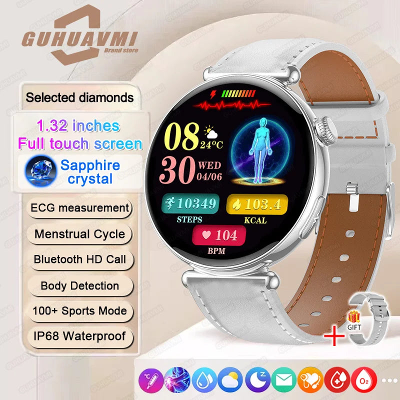 NEW 1.32inch Women Smartwatch AMOLED Screen ECG Sport Watch Blood Pressure Micro physical examination AI dial Health Smart Watch