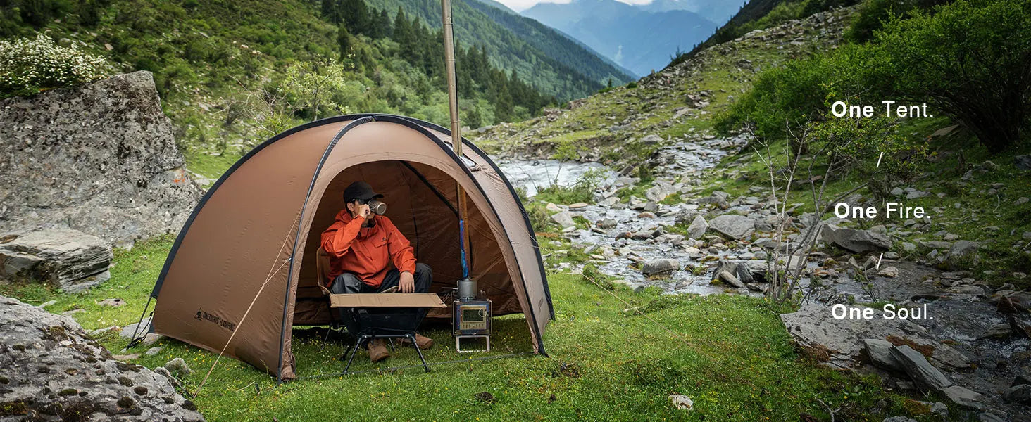 Coco Nest Solo Dome Tent with Stove Jack 3000mm Waterproof Camping Hot Tent with Mesh Inner for Bushcraft Glamping