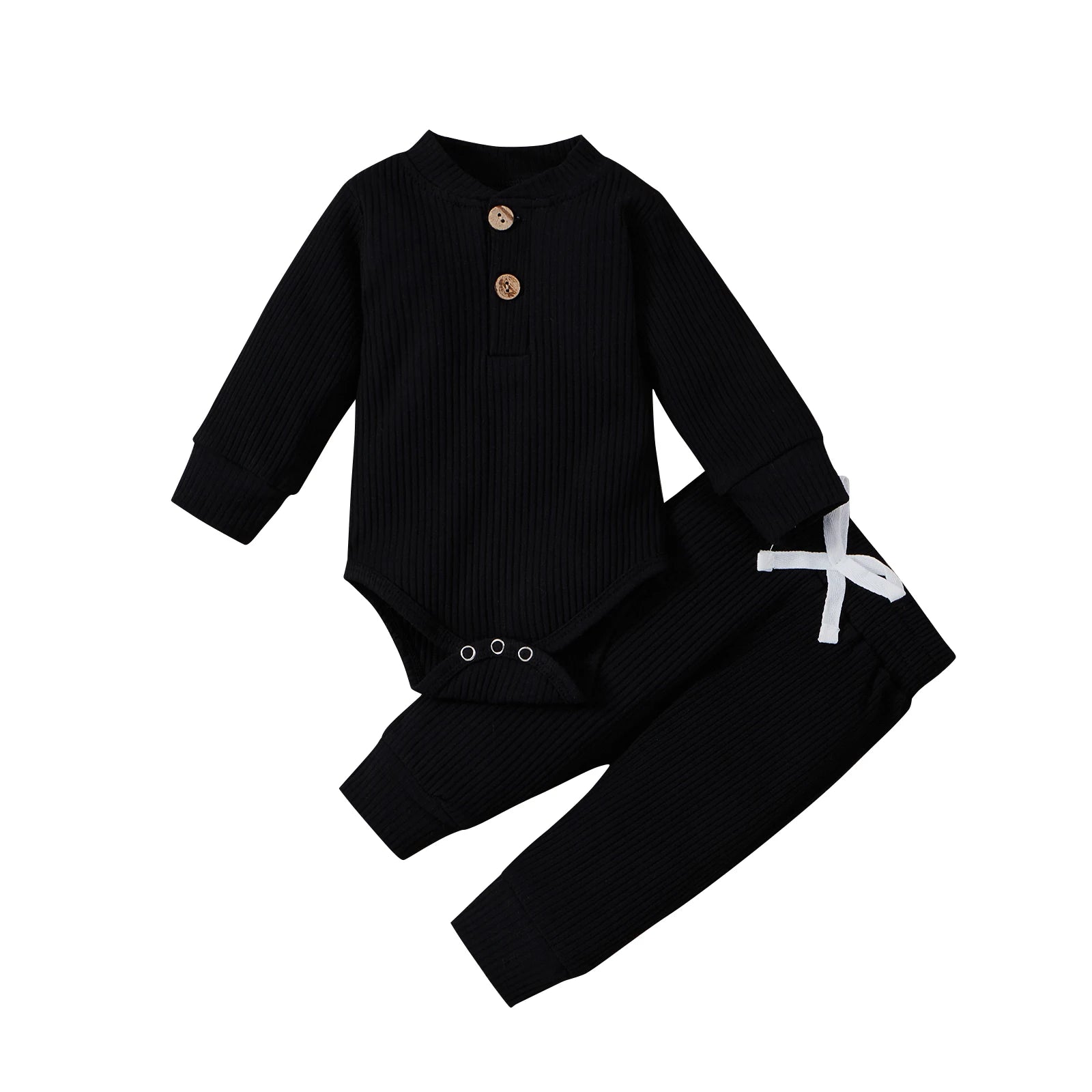 Infant baby girl and boy spring autumn ribbed and plaid long-sleeve bodysuits with elastic pants 2-piece outfit by I YAN