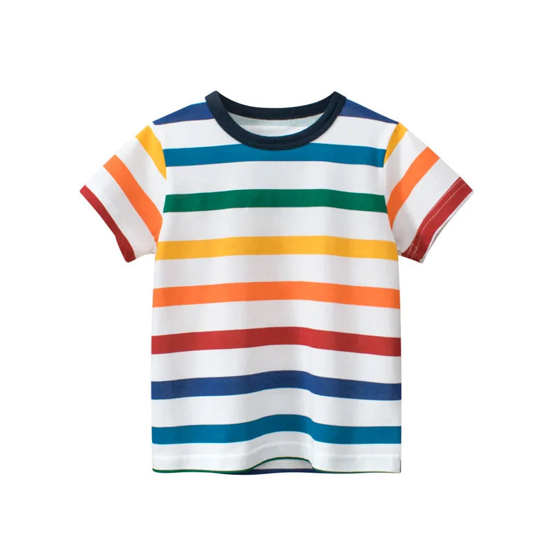 Children's short sleeve cotton T-shirt by I YAN featuring colorful cartoon design for boys aged 2-9 years, perfect for summer wear.