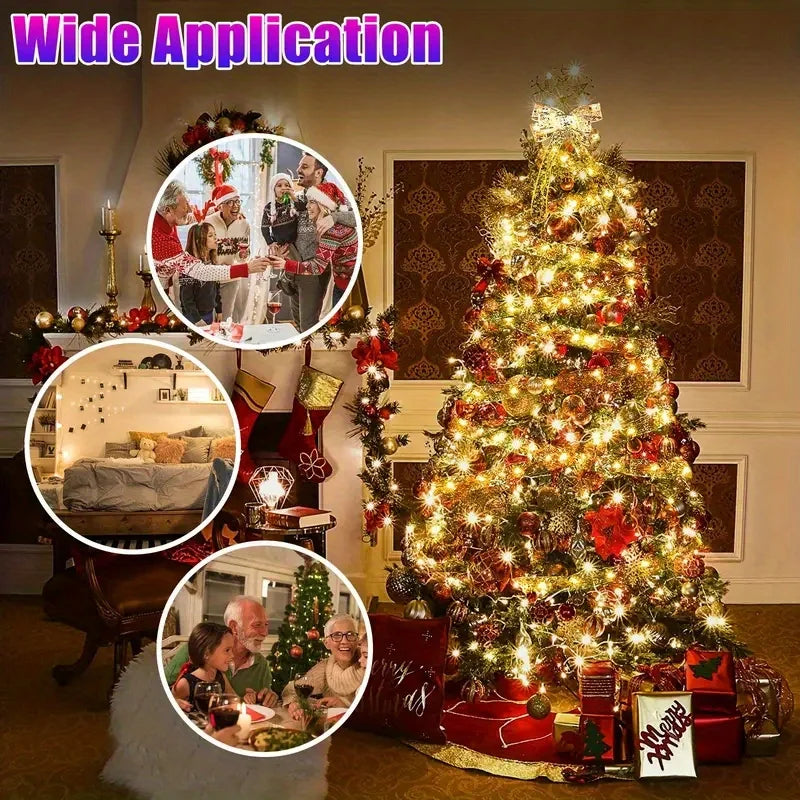 Christmas Ribbon Fairy Lights Golden Lighted Ribbon Garland Warm White LED for Christmas Tree Indoor Party Decoration