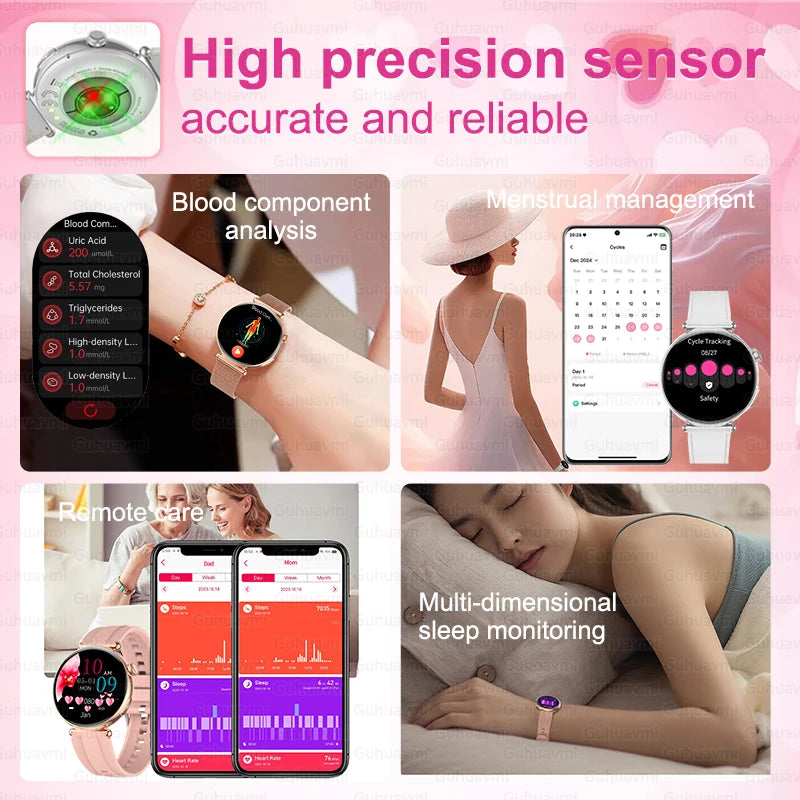 2026 New Women AI Smart Diagnosis Smart Watch HRV+ECG Uric Acid Blood Oxygen Health Monitor IP68 Waterproof Sports Smartwatches