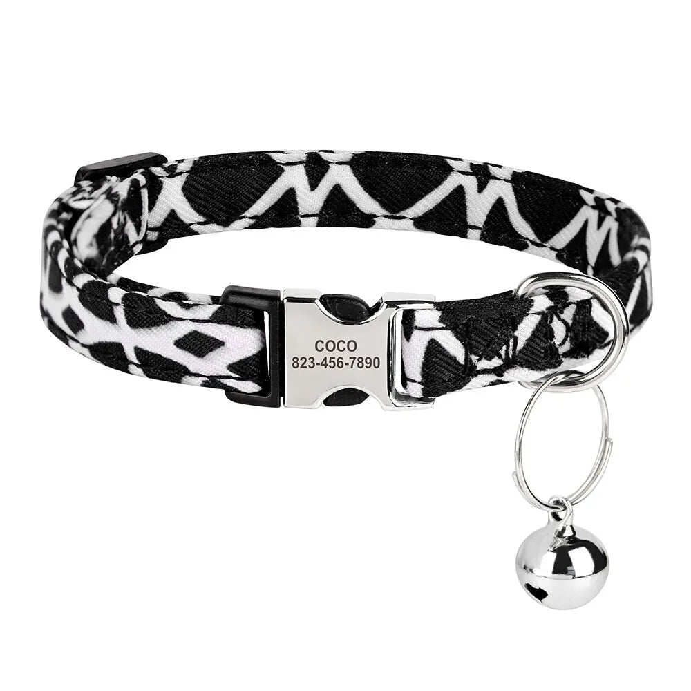 Cute Breakaway Personalized Kitten Cat Collar & Bell Safety Buckle Quick Release Custom Engraved Name ID Tag