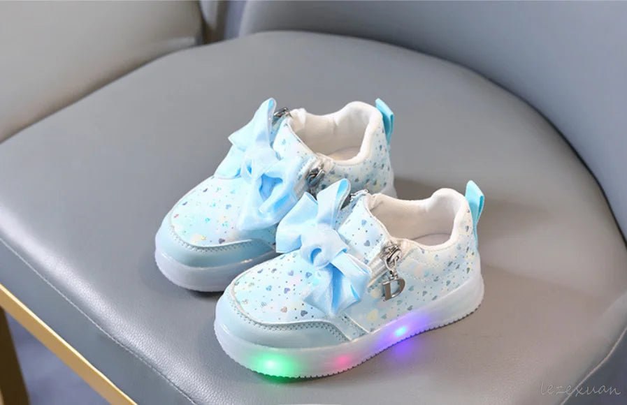 LED Casual Sneakers For Spring Girls KPop Demon Hunters Printed Mesh Breathable Shoes Children Lighted Non-slip Pink Purple