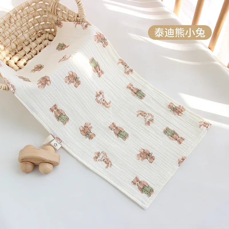 Soft cotton muslin baby face towel and burp cloth by I YAN, designed for newborns, infants, and drooling with a gentle, absorbent fabric.