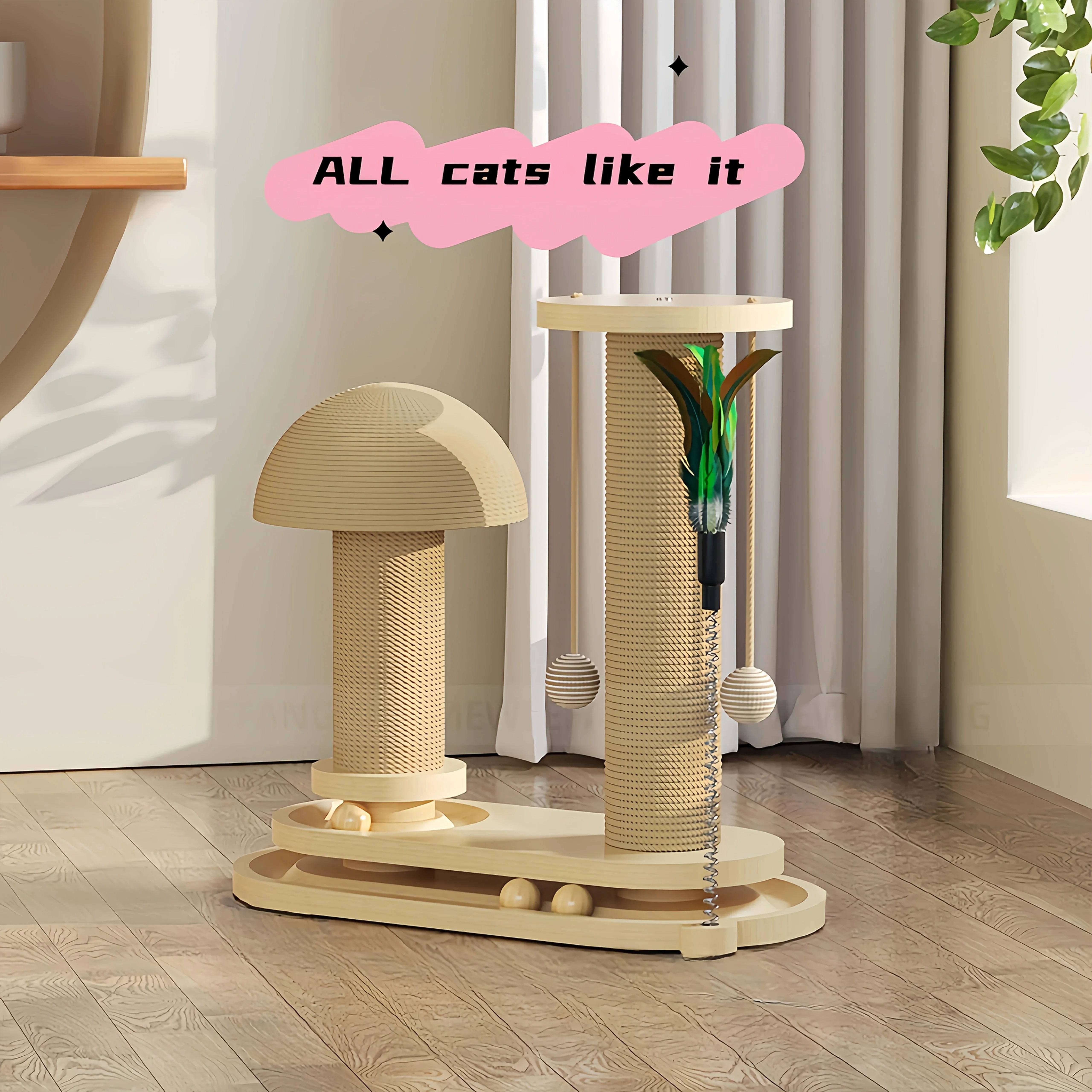 Interactive Cat Scratching Post Tower with Jute, Ball Track - Durable Multi-Functional Self-Entertainment Cat Scratch Board