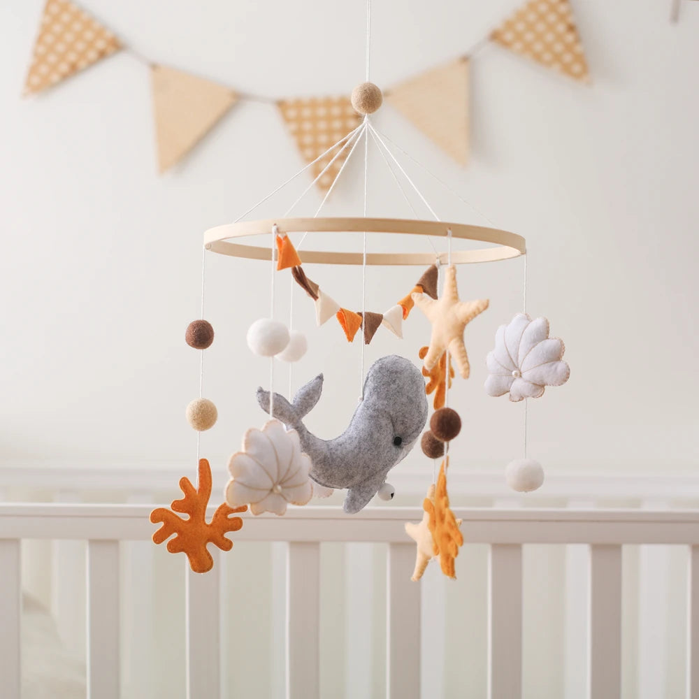 Blue Whale Baby Crib Mobile – Fabric & Bamboo Ring Nursery Decor for Newborns - I YAN