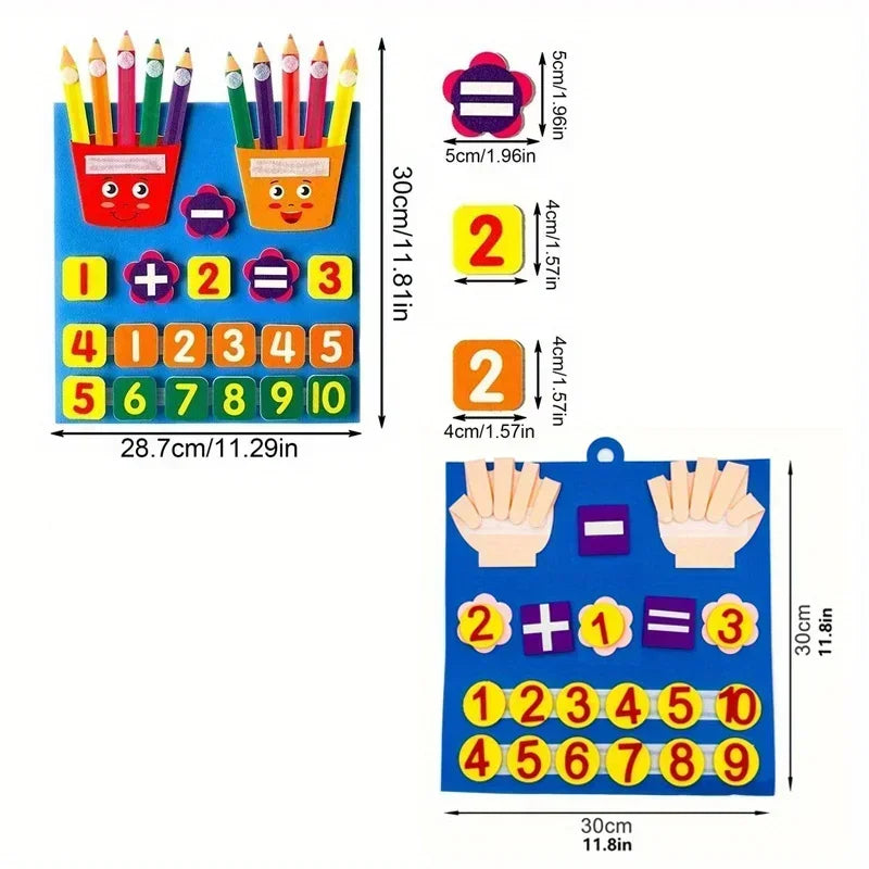 Set of two I YAN kid's pencil shape felt finger number toys for counting and early learning, ideal as Christmas gifts for children.