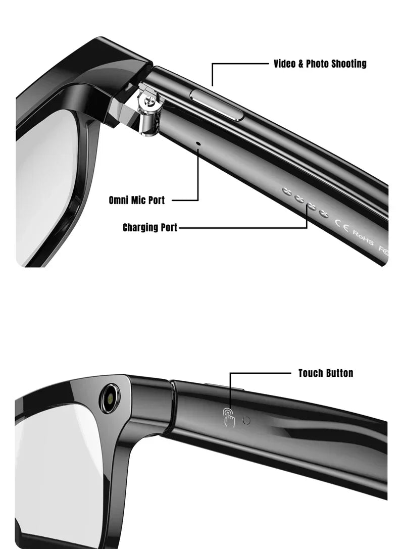 Lenovo 8K 4K AI HD Shooting Smart Glasses Multifunctional Camera Bluetooth Call Music VoicePlayer Translate Photochromic Glasses