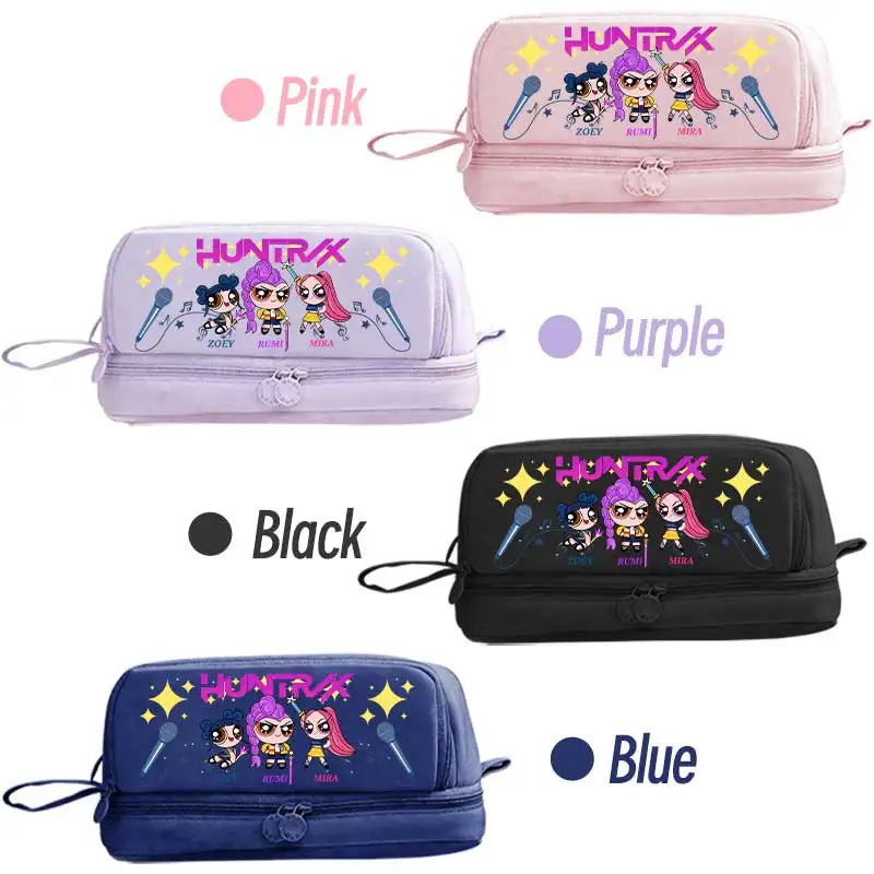 I YAN Kpop Demon Hunters pencil case featuring double-layer anime design, ideal for kids' stationery and accessories storage.