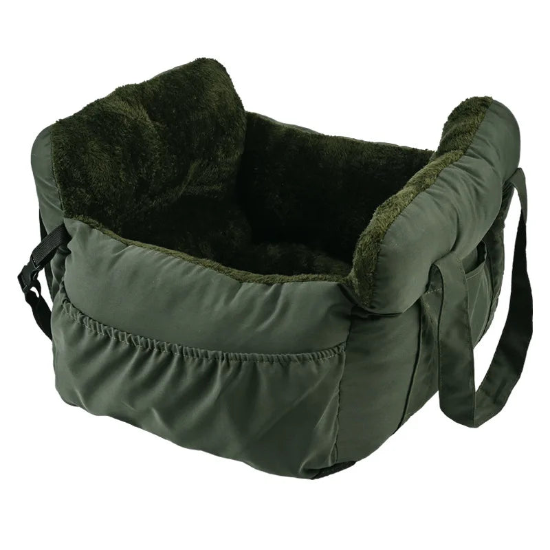 I YAN dog car seat with safety belt, non-slip travel carrier designed for small dogs, featuring secure straps and comfortable padding.