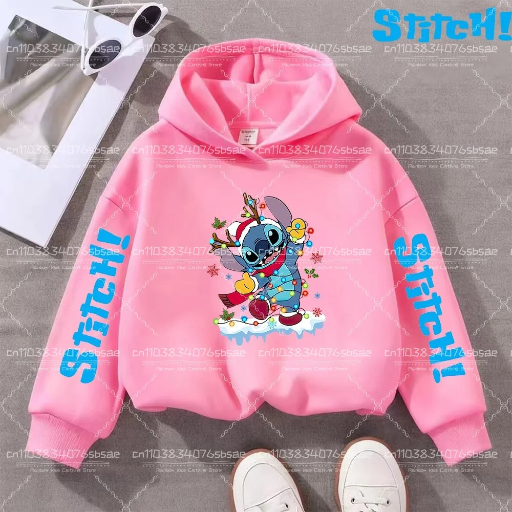 Disney Stitch Sweatshirts for Boys Girls Christmas Clothes Stich Print Hoodies Winter Pullover Outerwear Tops Children Clothing