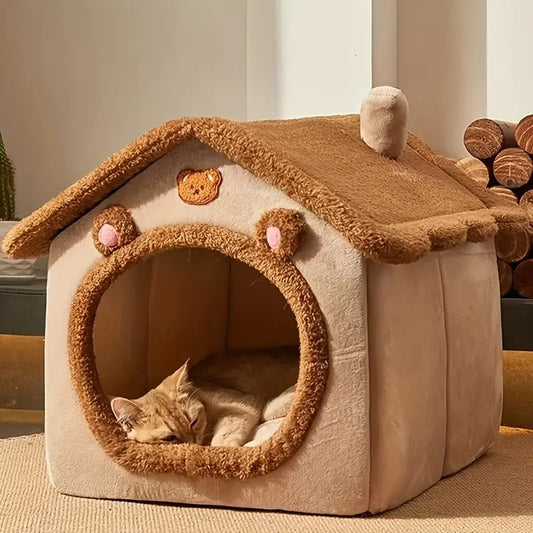 Foldable I YAN pet house with removable washable cover, cozy cave sofa for small dogs and cats, compact and comfortable pet bed