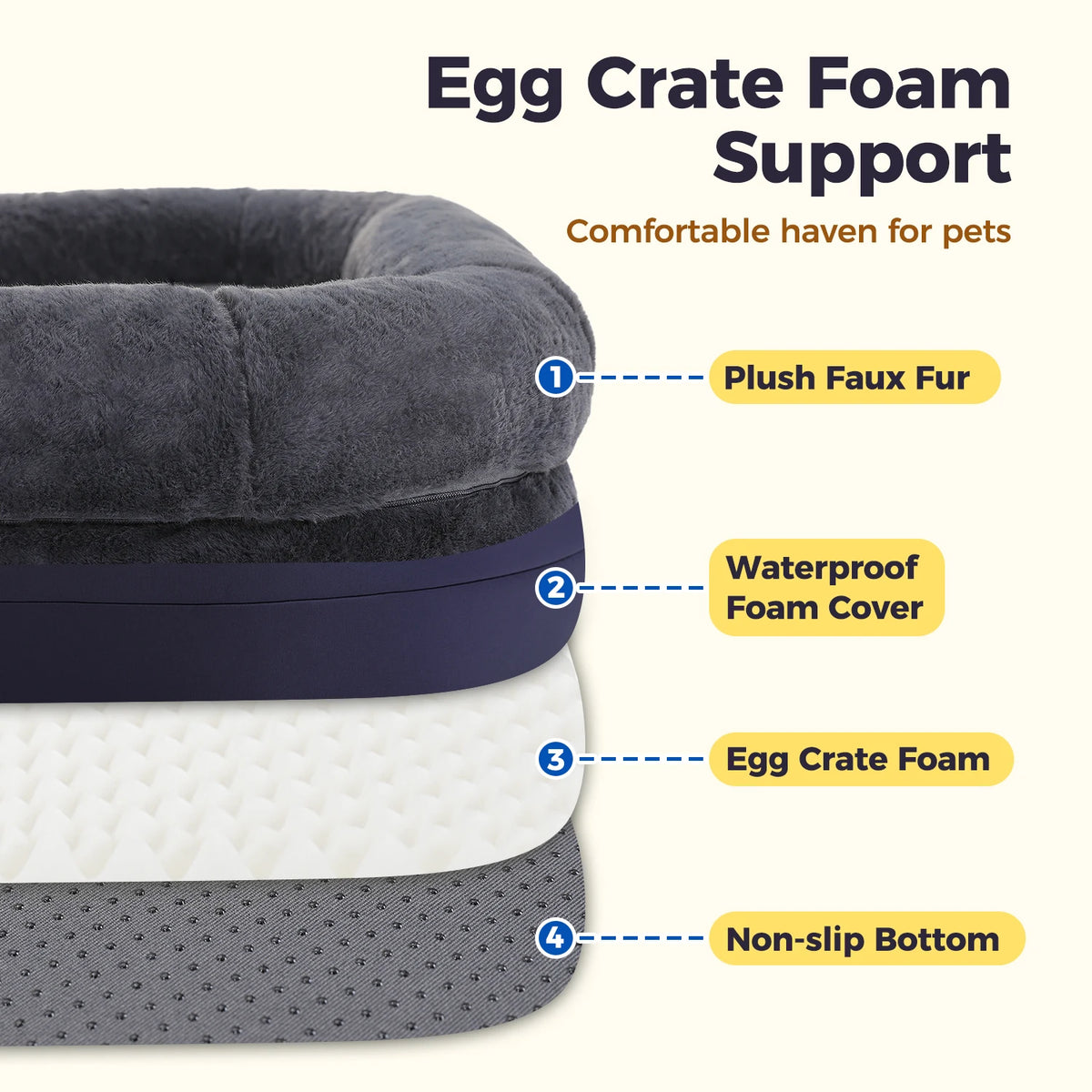 Foldable plush dog bed by I YAN with non-slip bottom, suitable for large dogs and kids, washable pet sofa with cushioned comfort