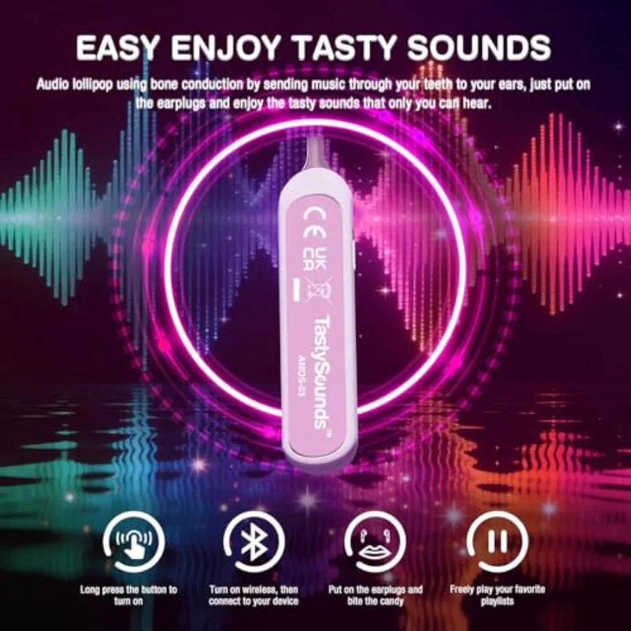 TastySounds Audio Music Lollipop Gift Set - Bone Conduction Music Lollipop with Elevating Box 4 Flavors Mint Peach Sea Salt Lem