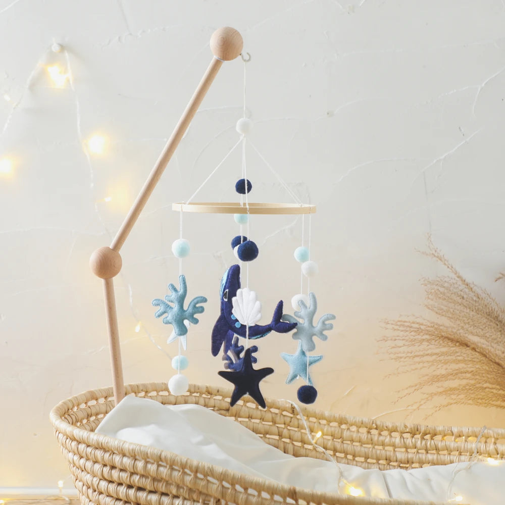 Blue Whale Baby Crib Mobile – Fabric & Bamboo Ring Nursery Decor for Newborns - I YAN