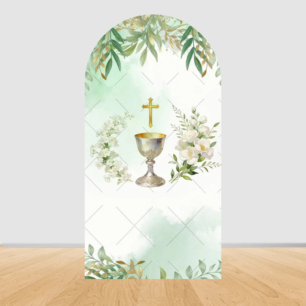 Mi Primera Comunión Arch Backdrop Boys Girls Baptism Flower God Bless Holy Cross Dove Baby Shower Christening Party Background