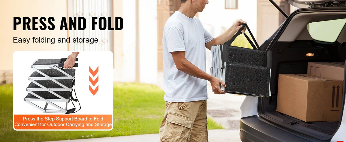 I YAN SucceBuy dog car stairs, wide folding aluminum pet steps for SUVs and trucks, supports up to 150 lbs, lightweight and portable.