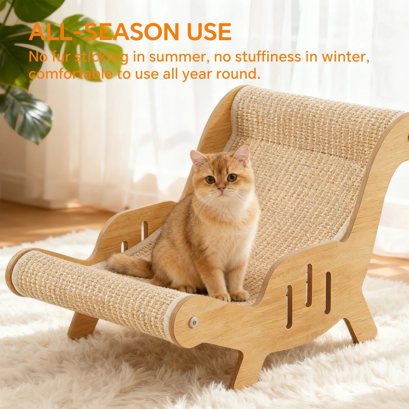 2 in 1 Wooden Cat Scratcher Bed, Multifunctional Cat Recliner Scratching Board with Replaceable Wear Resistant Scratch Pad, Stable Cat Lounge Furniture for Kitten Resting Grinding Claws