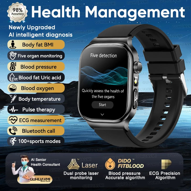 2025 New Precision detection ECG+PPG Uric acid Blood Fat SmartWatch Men Blood Pressure Blood oxygen Voice Call Health Smartwatch