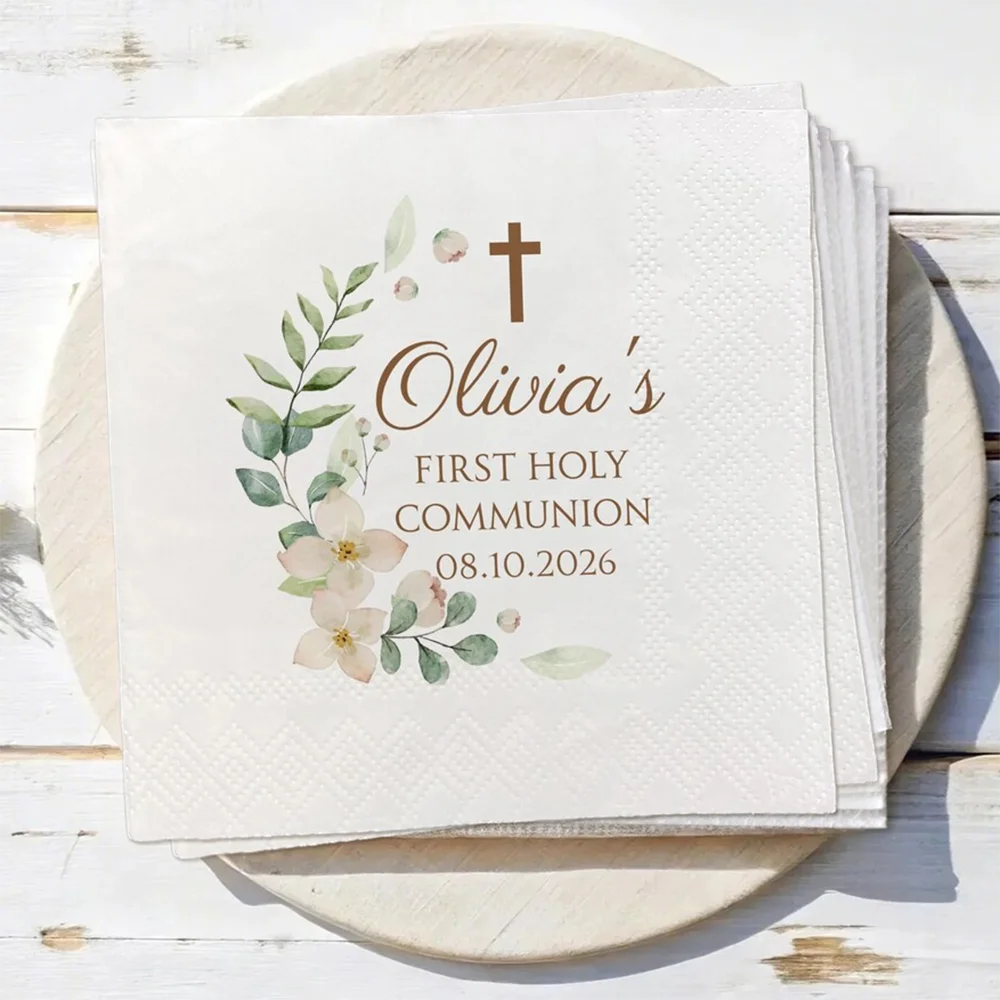 20pcs personalized Christening First Communion Baptism Celebration Cocktail Luncheon Napkins Elegant Party Decor for Baby Shower