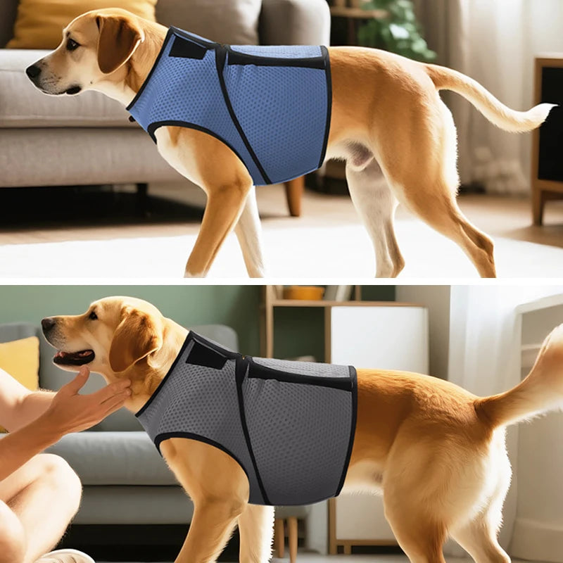Dog calming vest by I YAN, mesh anxiety relief coat for thunderstorms, summer chest harness, skin-friendly dog calming shirt.