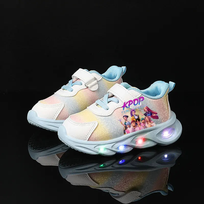 Kpop Demon Hunter Kids LED Light Casual Shoes Boys Cute Cartoon Glowing Sneakers Children Soft Bottom Anti Slip Sports Shoes