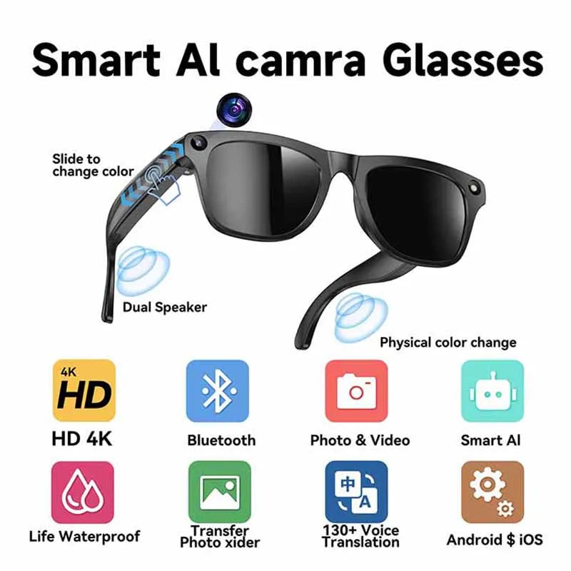 For Xiaomi AI Smart Glasses Photochromic Glasses 4K HD Camera Chat GPT Bluetooth Call Video Music Touch Translate Sunglasses