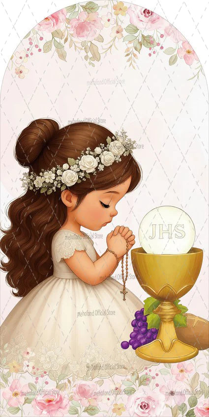 Mehofond Custom 2-Sided My Baptism Kids God Bless First Communion Party Baby Shower Cover Chiara Arch Background Decor Backdrop