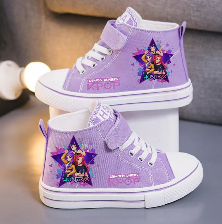 KPop Demon Hunters Canvas Shoes Student Casual Children Slip on Flat Board Shoes Kids Soft Bottom Non Slip Breathable Sneakers