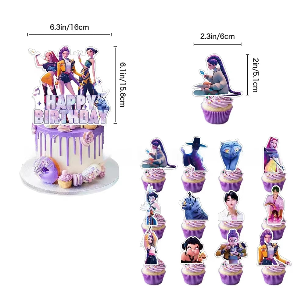 K-Ppop Demon Hunter Disposable Tableware Set Paper Cups And Cake Topper for Birthday Christmas Party Supplies Favors Gift Bag