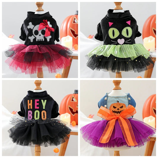 Funny Puppy Autumn Winter Clothes For Small Dogs Halloween Bubble Sleeve Pet Dress Princess New Cat Apparel Dachshund Pomeranian