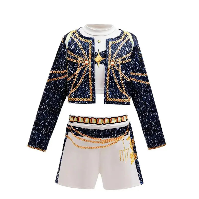 Kids K-Pop girls cosplay costume set featuring Rummi and Zoe outfits by I YAN, for children ages 2 to 12.