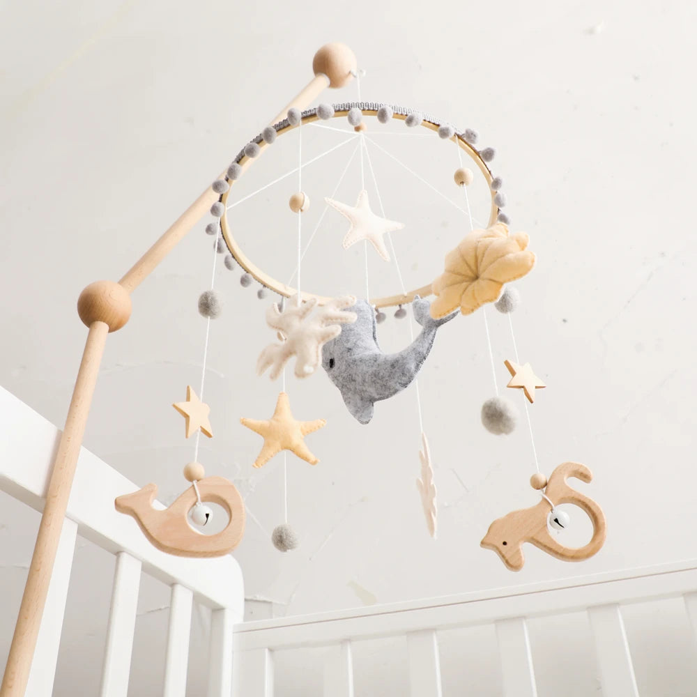 Blue Whale Baby Crib Mobile – Fabric & Bamboo Ring Nursery Decor for Newborns - I YAN