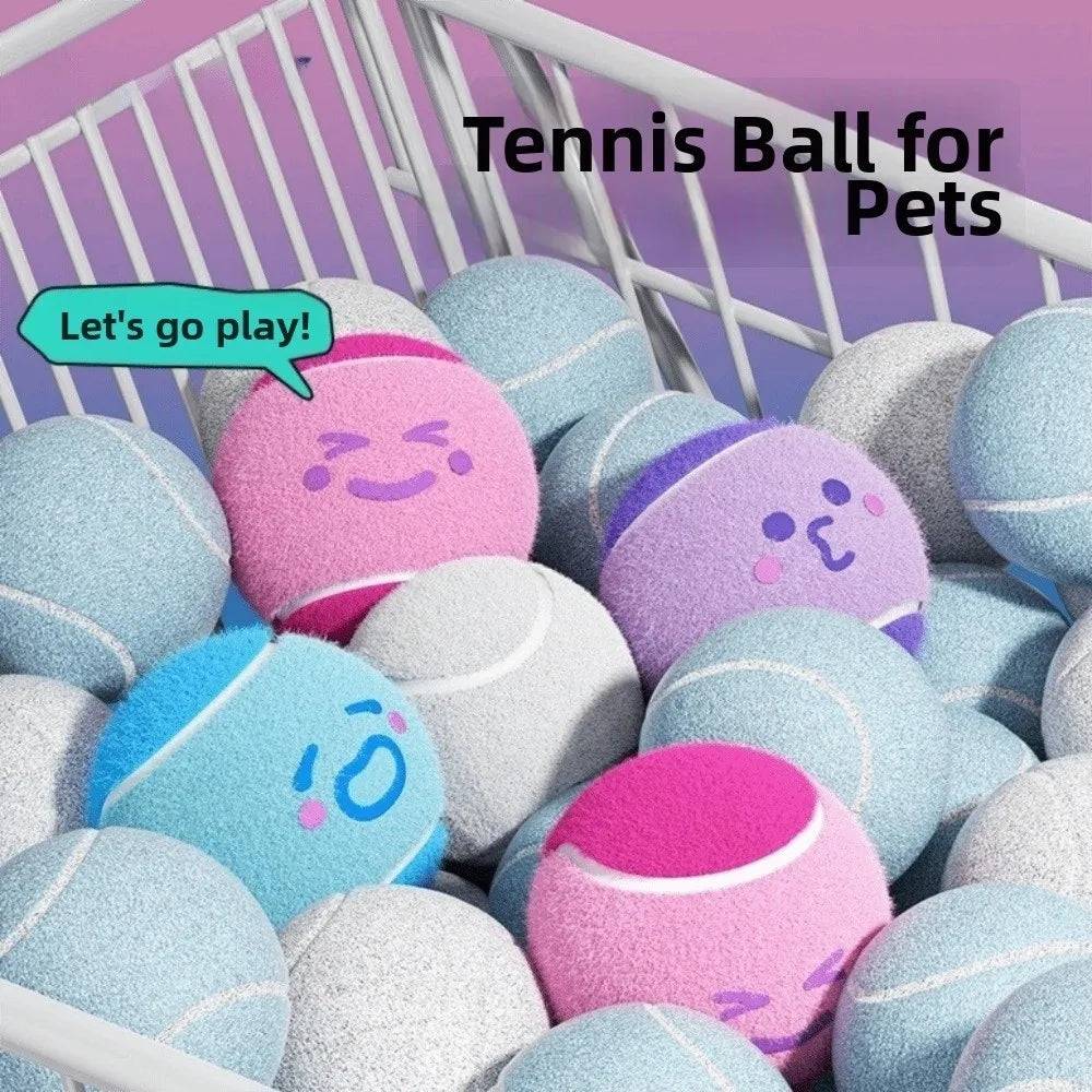 3 pieces Elastic Pet Tennis Ball Eco Friendly Color Blocked Dog Chew Toy Squeaky Sound Cartoon Pattern Pet Bouncy Ball Training