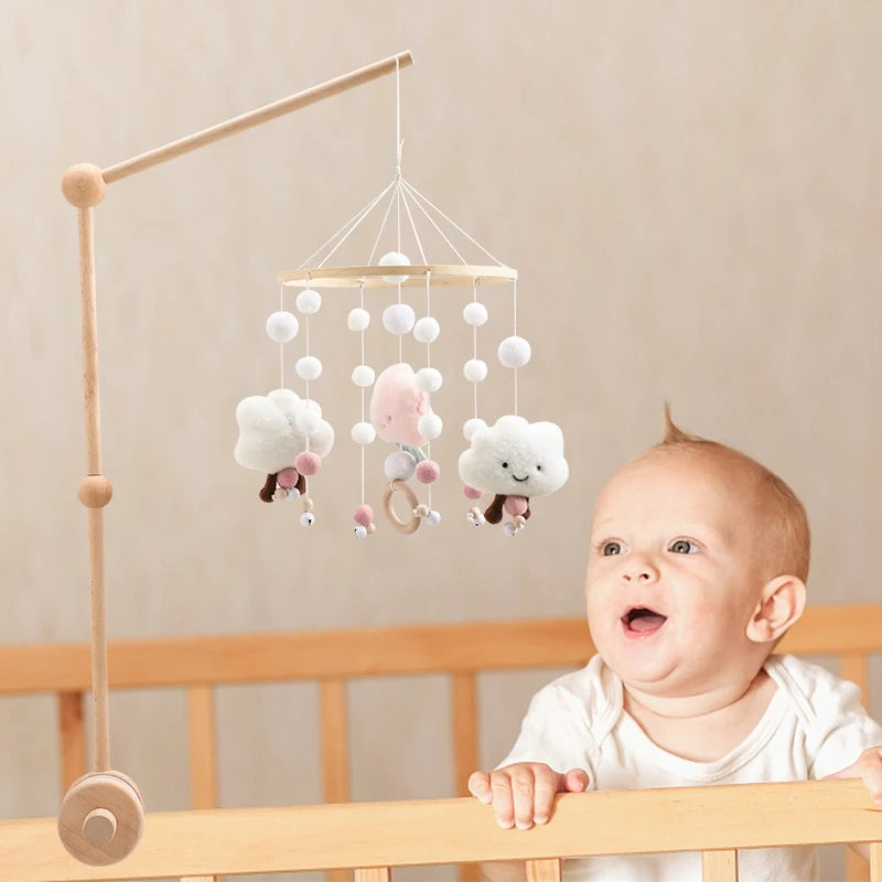 Baby Crib Mobile with Cartoon Felt Forest Animals – Wooden Bed Bell 0-12M - I YAN