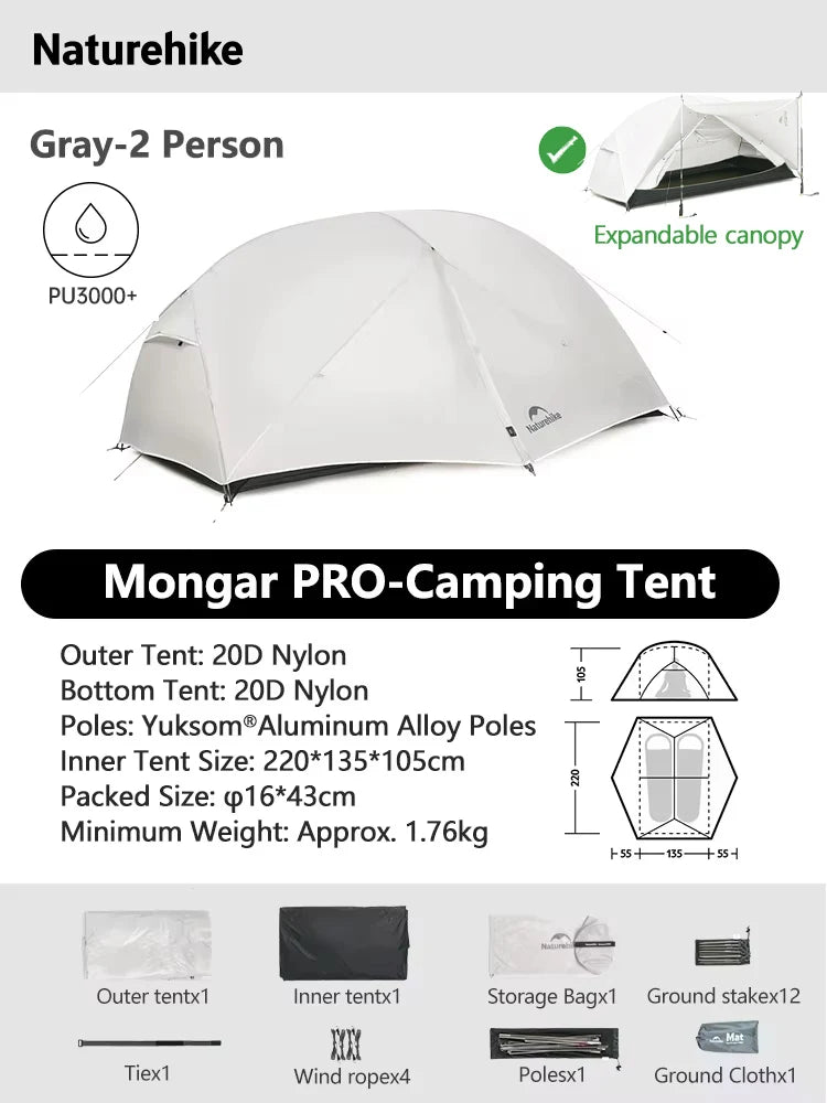 Tent Camping 1 2 Person Tent Outdoor Travel 15D Waterproof Ultralight Backpacking Shelter Tent Hiking
