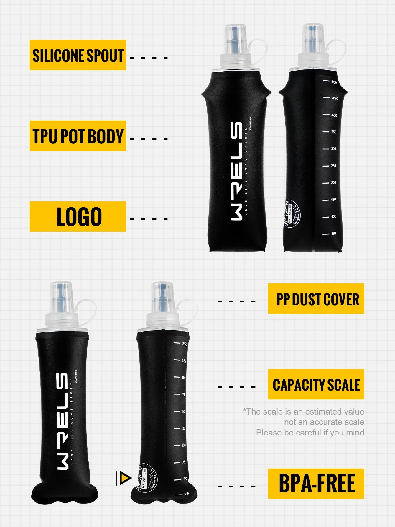 Portable TPU Soft Water Bottle BPA Free Folding Soft Flasks For Outdoor Sports Marathon Running Hydration Camping Hiking