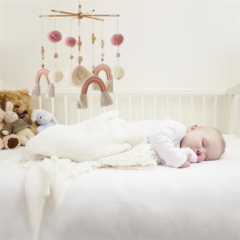 Boho Rainbow Baby Crib Mobile – Wooden Montessori Bed Bell for Newborns - I YAN
