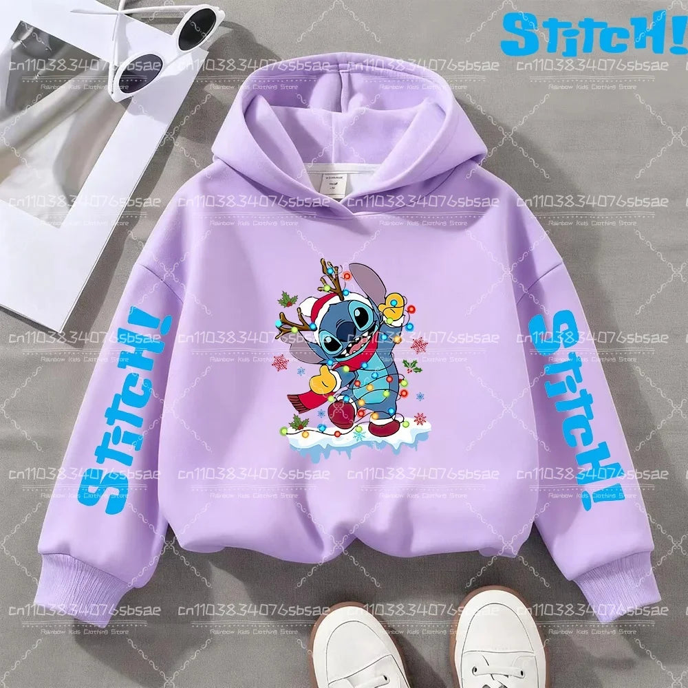 Disney Stitch Sweatshirts for Boys Girls Christmas Clothes Stich Print Hoodies Winter Pullover Outerwear Tops Children Clothing