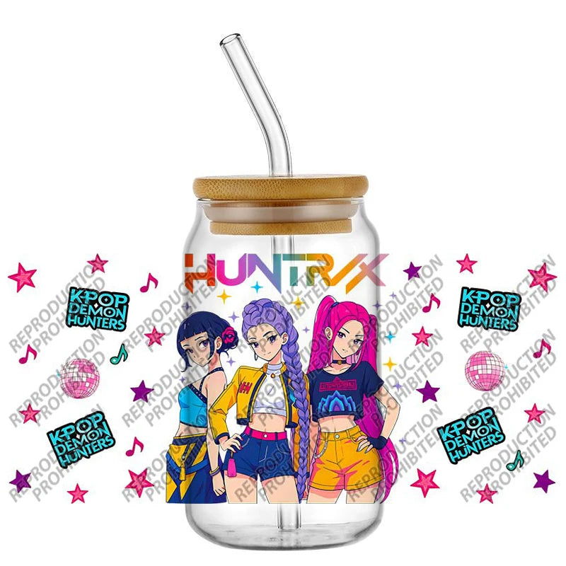 Popular K-POP cartoon Hunter design easy peel waterproof DIY Decals 3D uvdtf tumbler transfers stickers 16oz uv dtf cup wrap